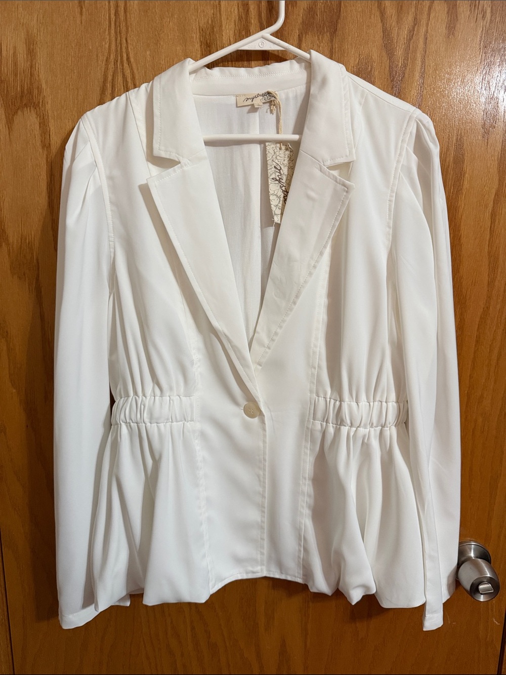 Mystree White Peplum-Style Single-Button Blazer